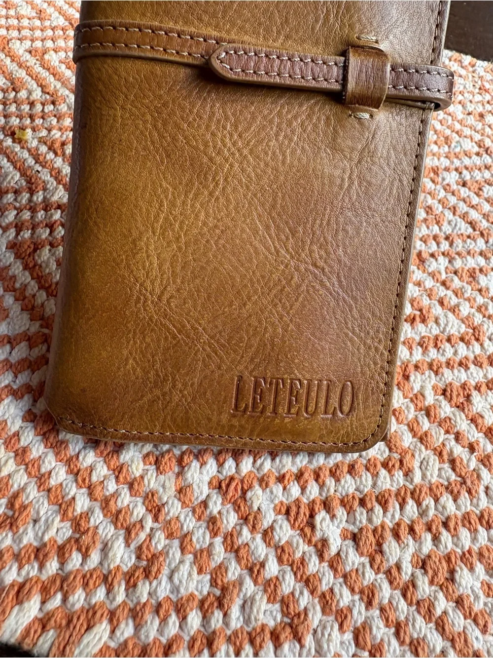 Leather Carmel Color Leteulo Billfold 9 Card Coin Wallet Vintage Soft Leather